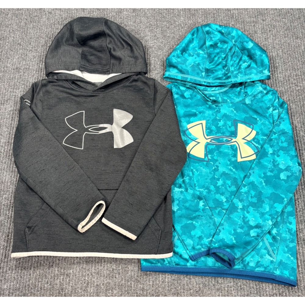 Under Armour Kids ColdGear Hoodie Lot 2pc Charcoal Heather Teal Camo YSM Small